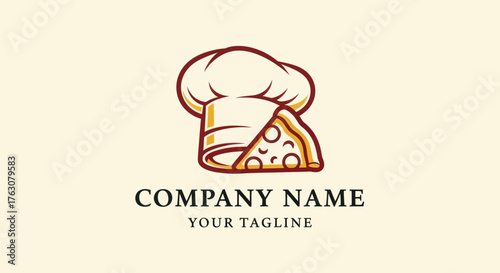 Chef Hat and Pizza Slice Logo Design for Culinary Business.