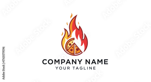 Hot and Spicy Pizza Logo with Fiery Flames and Delicious Slices.