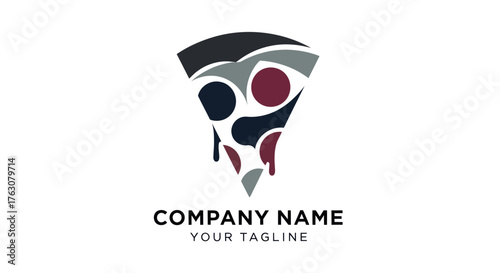 Abstract pizza slice logo design with multiple colors and shapes for branding.