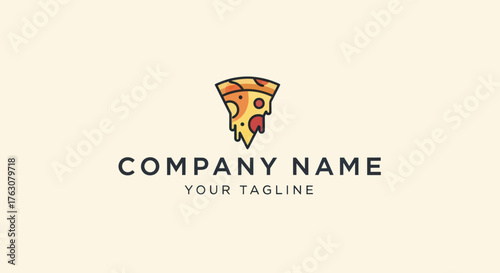 Whimsical Pizza Slice Logo Design with Dripping Cheese and Playful Style.