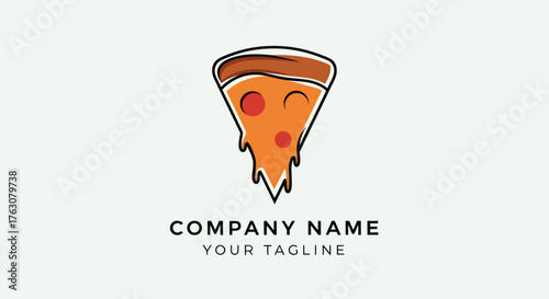 Cartoon Pizza Slice Logo Design with Dripping Cheese and Pepperoni.