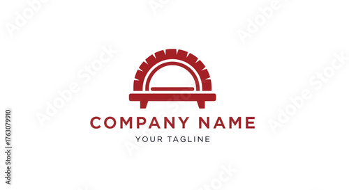 Modern red brick pizza oven logo design template.