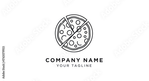 Pizza logo design with sliced pieces and company name for branding.