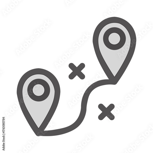 Travel route with map pointers icon