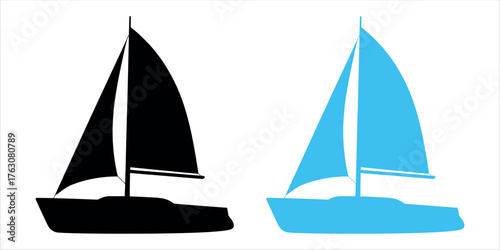 Sailboat Silhouette with Twin Sails – Minimalist nautical vector illustration symbolizing adventure, freedom, and ocean travel.
