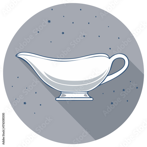 Elegant White Gravy Boat with Shadow on Starry Grey Background