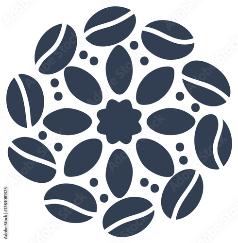 Decorative coffee beans arrangement with a central stylized design