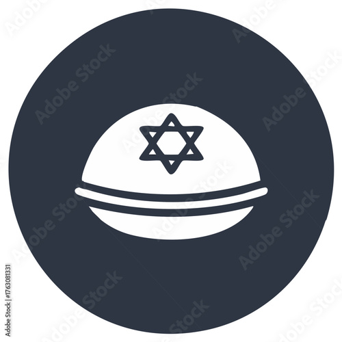 Jewish Kippah with Star of David Symbol on Round Badge, Jewish Religious Headdress Icon