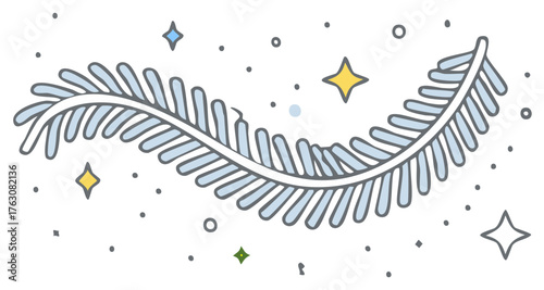 Christmas branch with stars, festive winter decor - isolated vector illustration