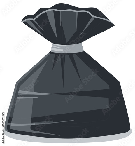 Black Garbage Bag Illustration with Tied Top