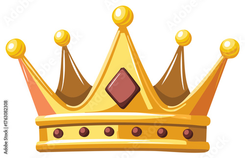 Golden crown with pointed peaks and red gem on a plain background