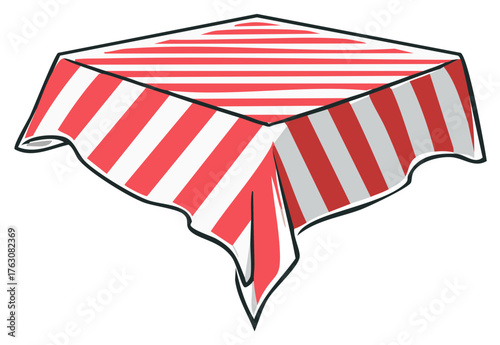 Striped Square Tablecloth Red and White Cartoon Style Illustration