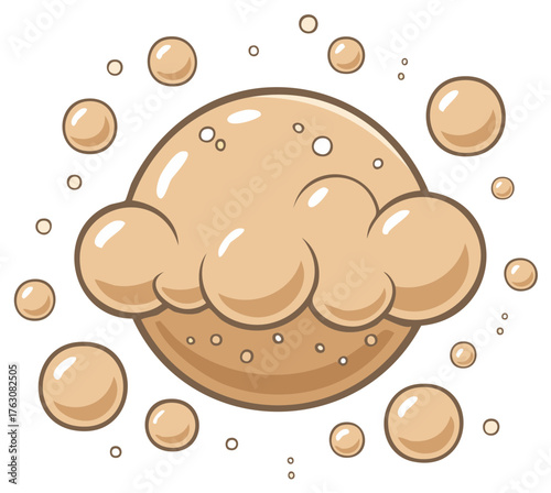 Stylized illustration of fluffy dough rising surrounded by bubbles