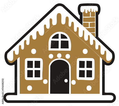 Gingerbread House Decorated With Icing and Windows