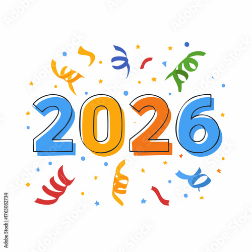 2026 Celebration Festive New Year's Eve Party with Confetti and Bubbles, Graphic Design