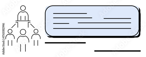 Team leaders directing group with hierarchical structure, speech bubble for communication concept. Ideal for teamwork, hierarchy, collaboration, leadership, communication, brainstorming, workflow