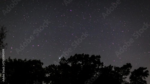 Comet C2025 A6 Lemmon on night sky. Night sky 4k timelapse.