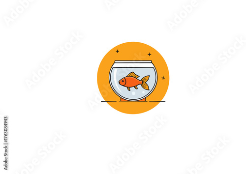 Goldfish Bowl Bliss A serene Goldfish Swimming in a Colorful Bowl Illustration