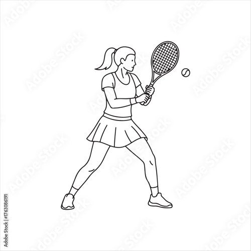 Cartoon female tennis player holding racket and ball