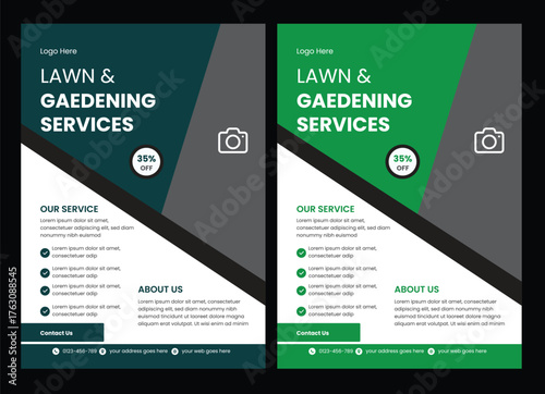 lawn & garden flyer design template landscaping services Tree and gardening service poster leaflet design. lawnmower flyer  Flyer design template for lawn and gardening services. Design of a poster le