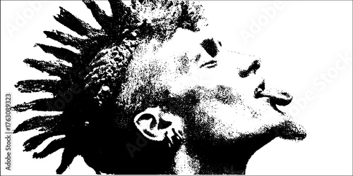 Rebellious punk silhouette in black and white halftone style for alternative design