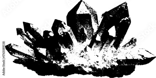 Monochrome halftone illustration of quartz crystals for design and decor