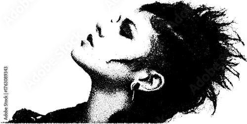 Black and white halftone punk silhouette design with gritty effect