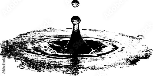Black and white halftone raindrop splash art for design projects