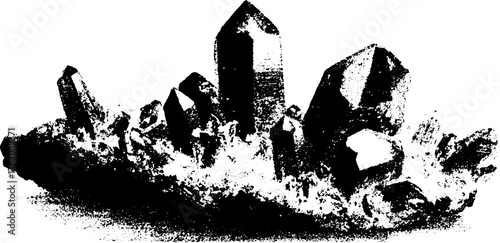 Black and white halftone quartz crystal design for posters and prints