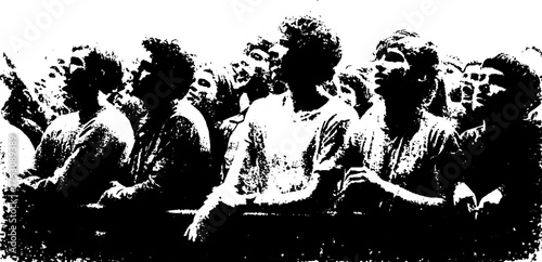 Monochrome halftone rave crowd in grunge style for poster or print design