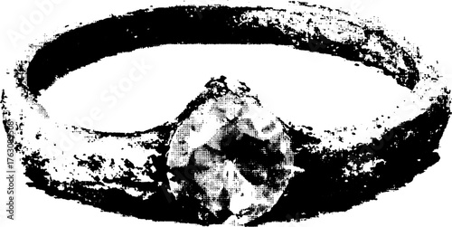 Vintage black and white halftone ring illustration with gem design for art projects
