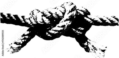 Black and white halftone illustration of knotted rope for design projects