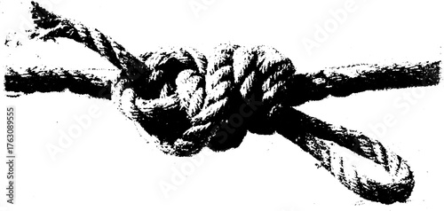 Black and white halftone illustration of a knotted rope - design for posters and prints