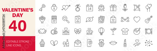 Valentine's Day icon set. Editable line icons. Vector illustration.