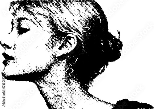 Black and white halftone side profile illustration for vintage design projects