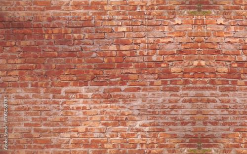Charming shabby chic antique brick wall background with engraved graffiti. red bricks wall texture real wall soft light. Weathered Brick Wall with Mixed Colors