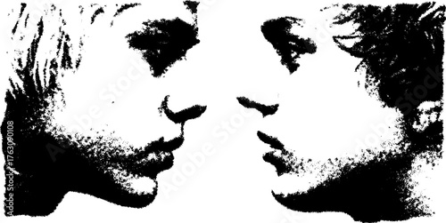 Black and white dual portrait in halftone style for artistic design