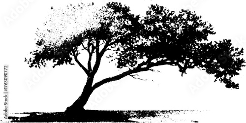 Black and white halftone tree silhouette for vintage design inspiration