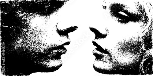 Vintage halftone mirror effect portrait in black and white