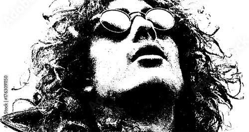 Vintage rocker in black and white xerox halftone for retro design projects