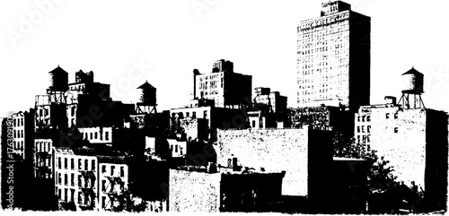 Urban landscape in black and white halftone style for creative design