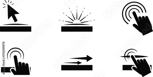 Collection of hand gesture and cursor icons for digital interaction and user interface design vector