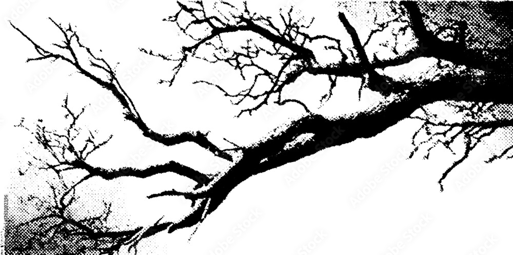 Fototapeta premium Black and white halftone pattern of tree branches for design or poster