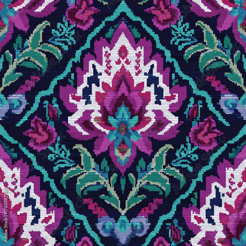 Motifs Ikat floral paisley embroidery background.geometric ethnic oriental pattern traditional.Aztec-style abstract. design for texture, fabric, clothing, wrapping, decoration