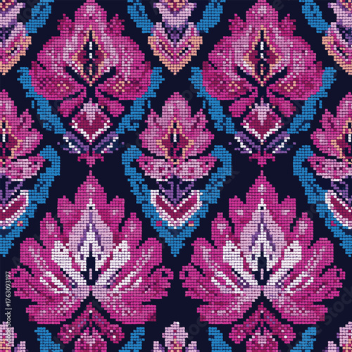 Motifs Ikat floral paisley embroidery background.geometric ethnic oriental pattern traditional.Aztec-style abstract. design for texture, fabric, clothing, wrapping, decoration