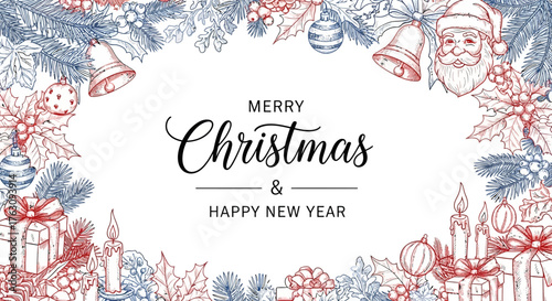 Elegant Christmas and New Year Banner Festive Decorations and Holiday Greetings in a Classic Style