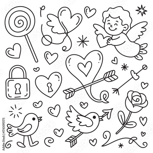  Handcrafted Valentine Doodles in Monochrome