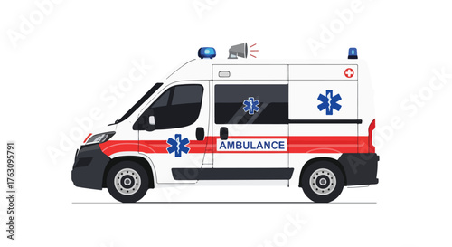 Car Ambulance white Vector Illustration – Emergency Vehicle and Medical Transport Design – Healthcare and Rescue Service Illustration