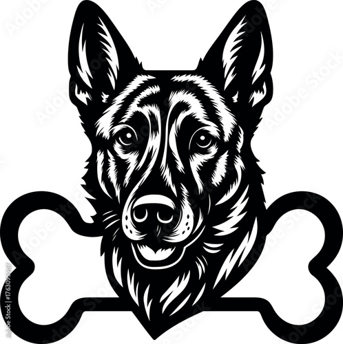  Bold Dutch Shepherd head design placed inside bone shaped.