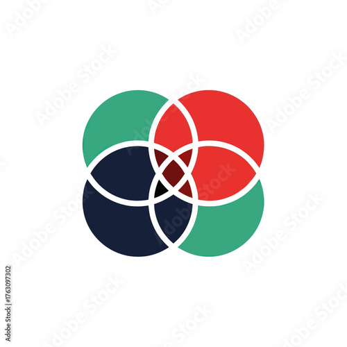 Abstract geometric logo with four overlapping circles.
